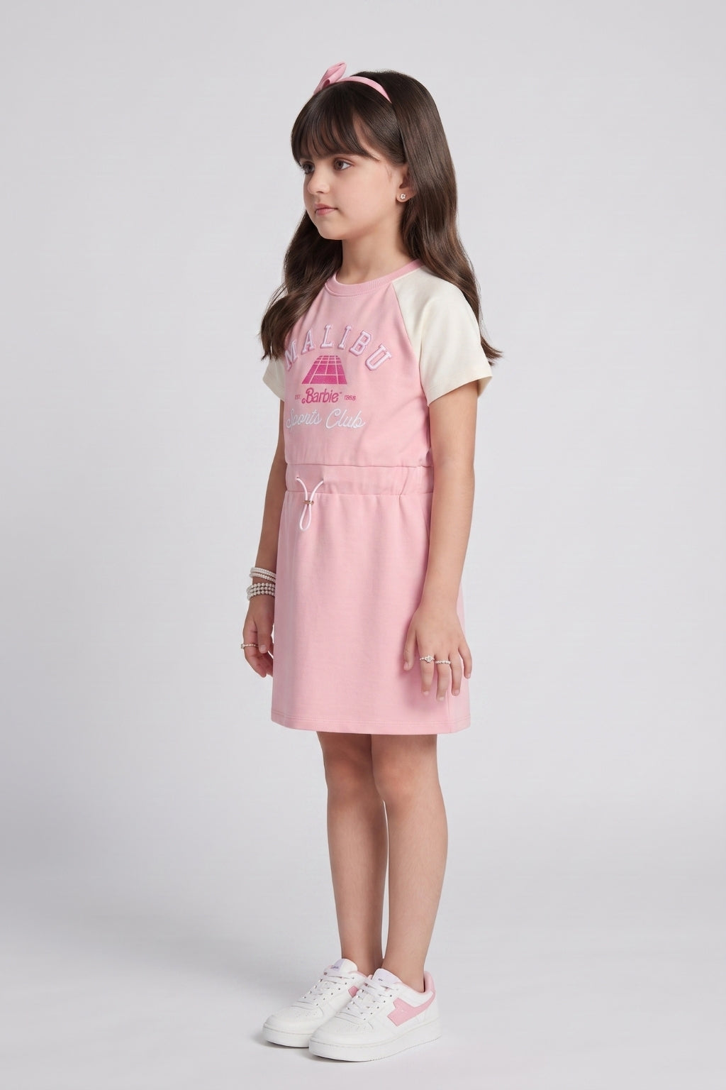 Girls Light Pink Regular Fit Casual Midi Dress