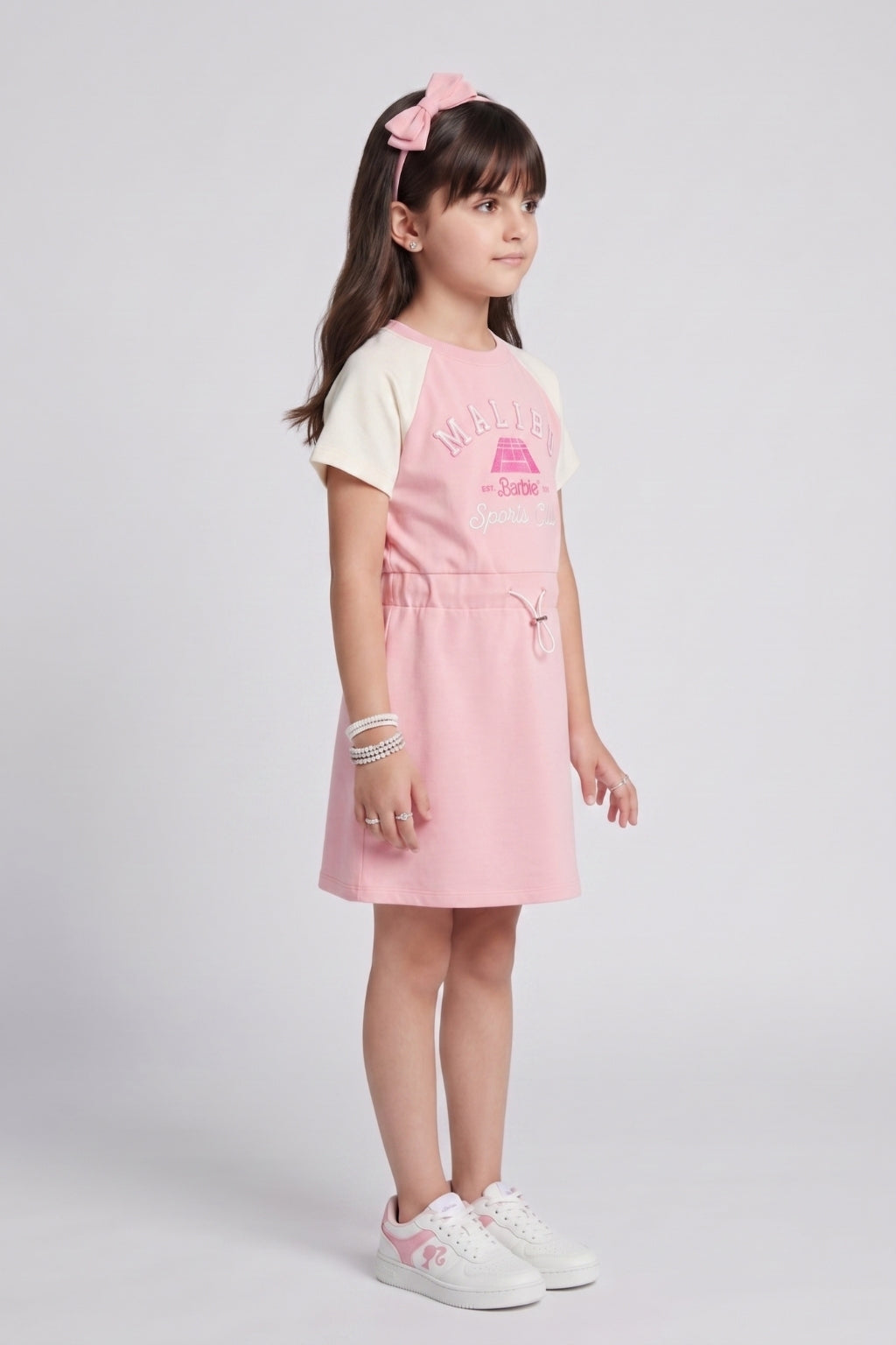 Girls Light Pink Regular Fit Casual Midi Dress
