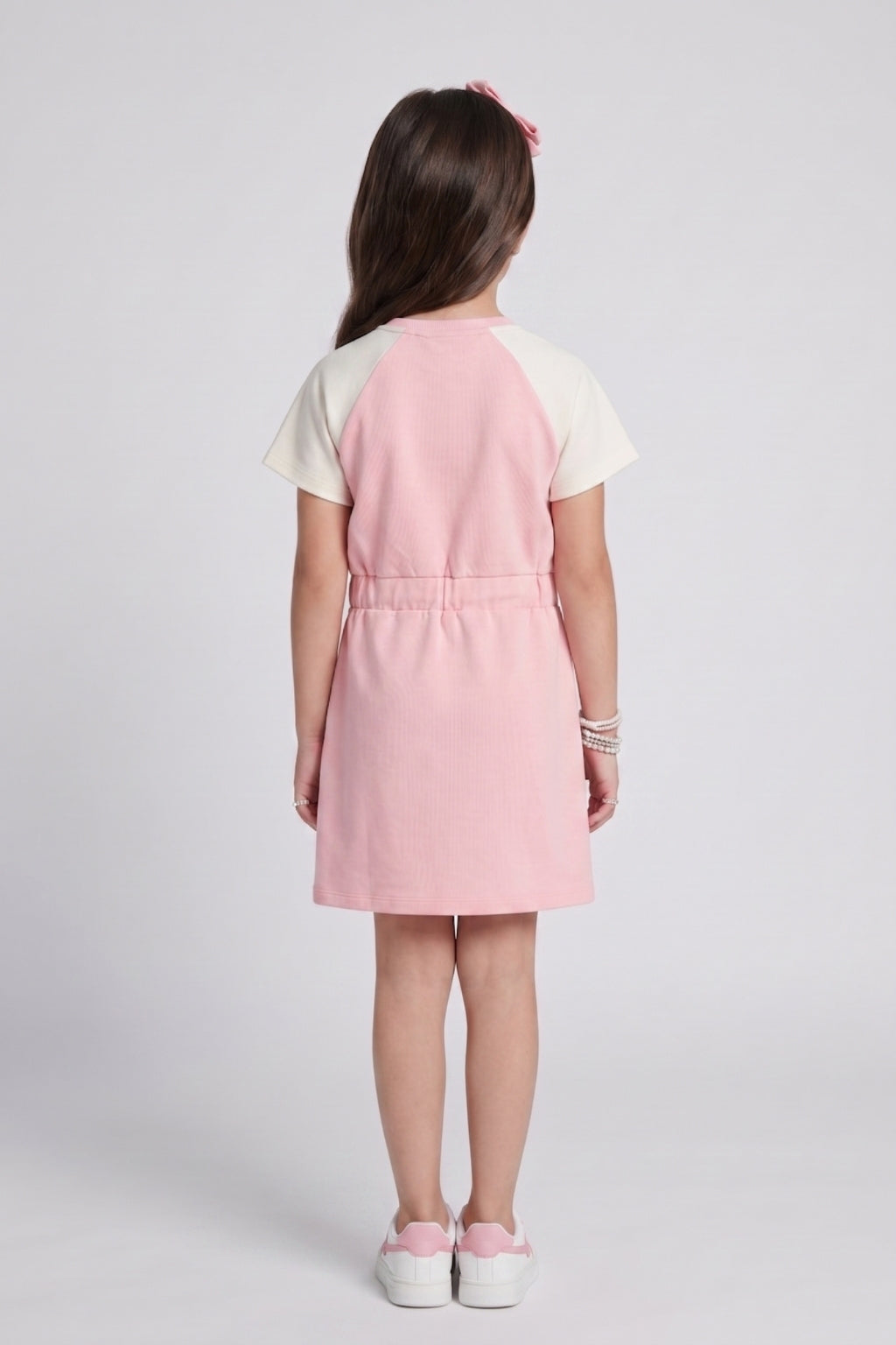 Girls Light Pink Regular Fit Casual Midi Dress