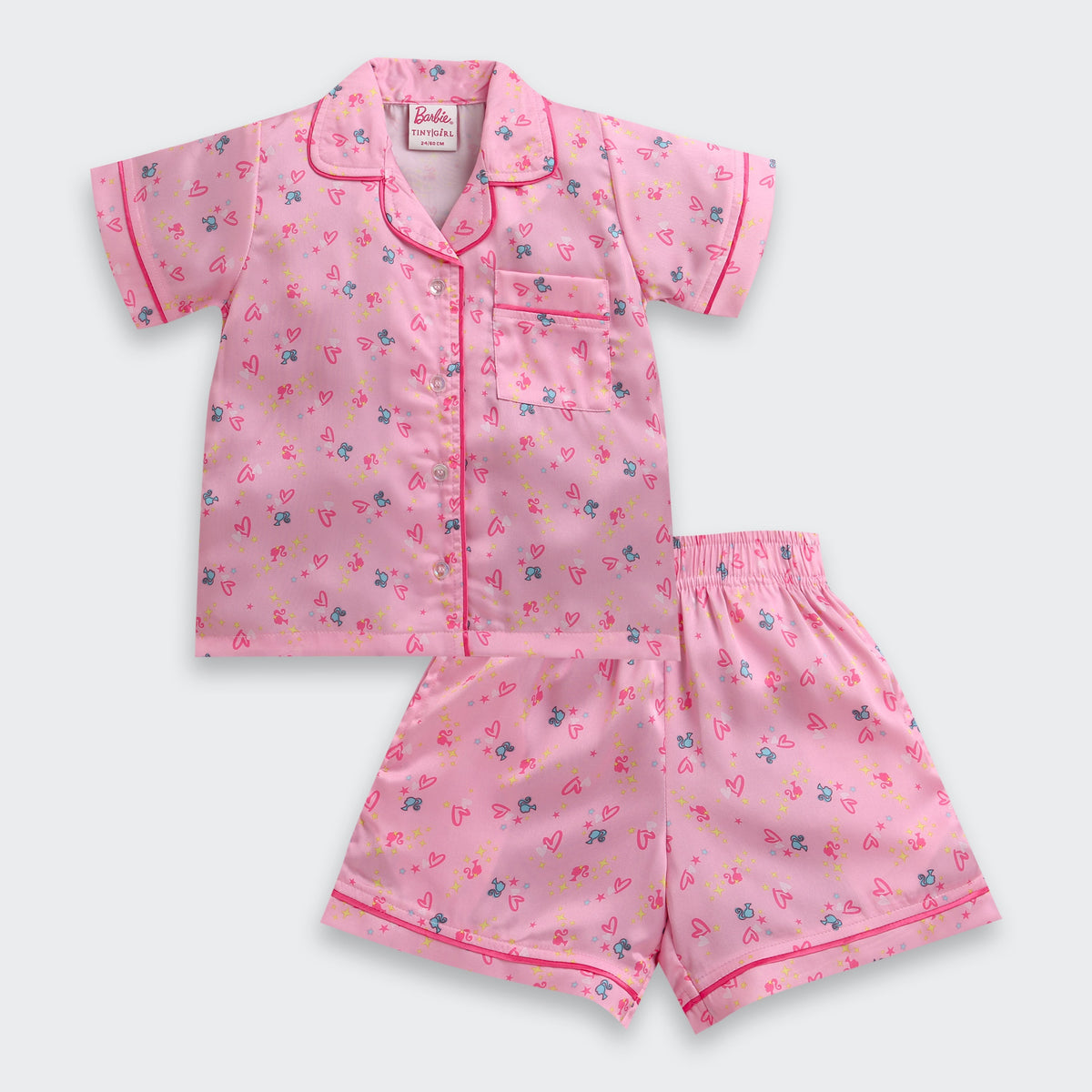 Barbie Pink Printed Satin Night Suit Set