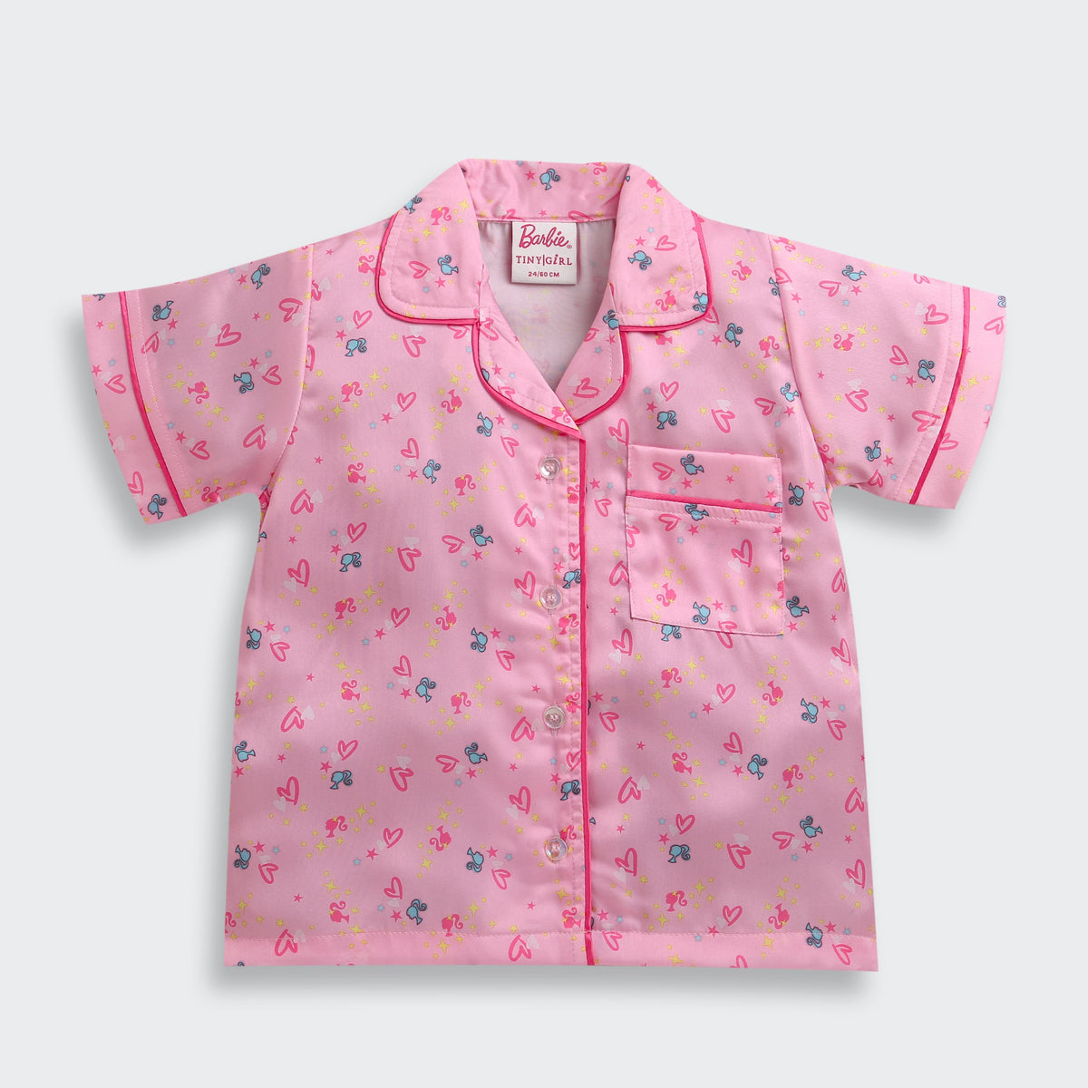 Barbie Pink Printed Satin Night Suit Set