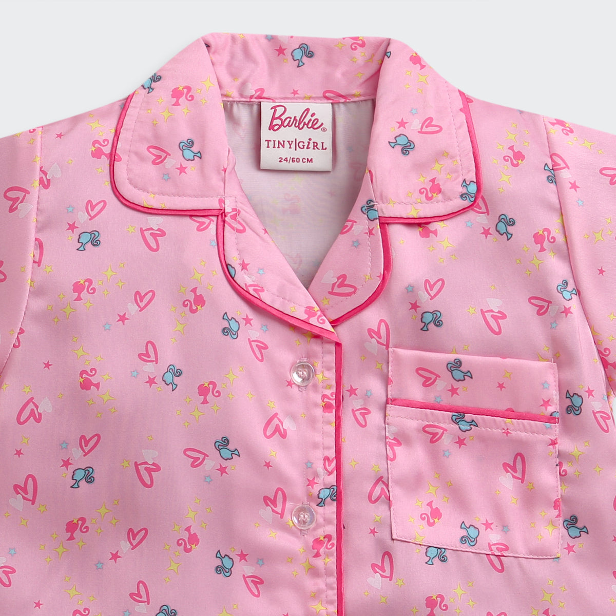 Barbie Pink Printed Satin Night Suit Set