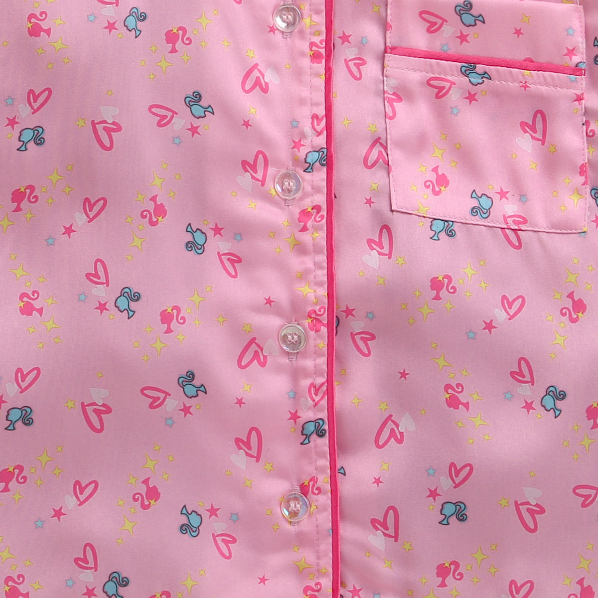 Barbie Pink Printed Satin Night Suit Set