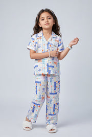 Barbie White Typography Print Shirt & Pant Night Suit Set