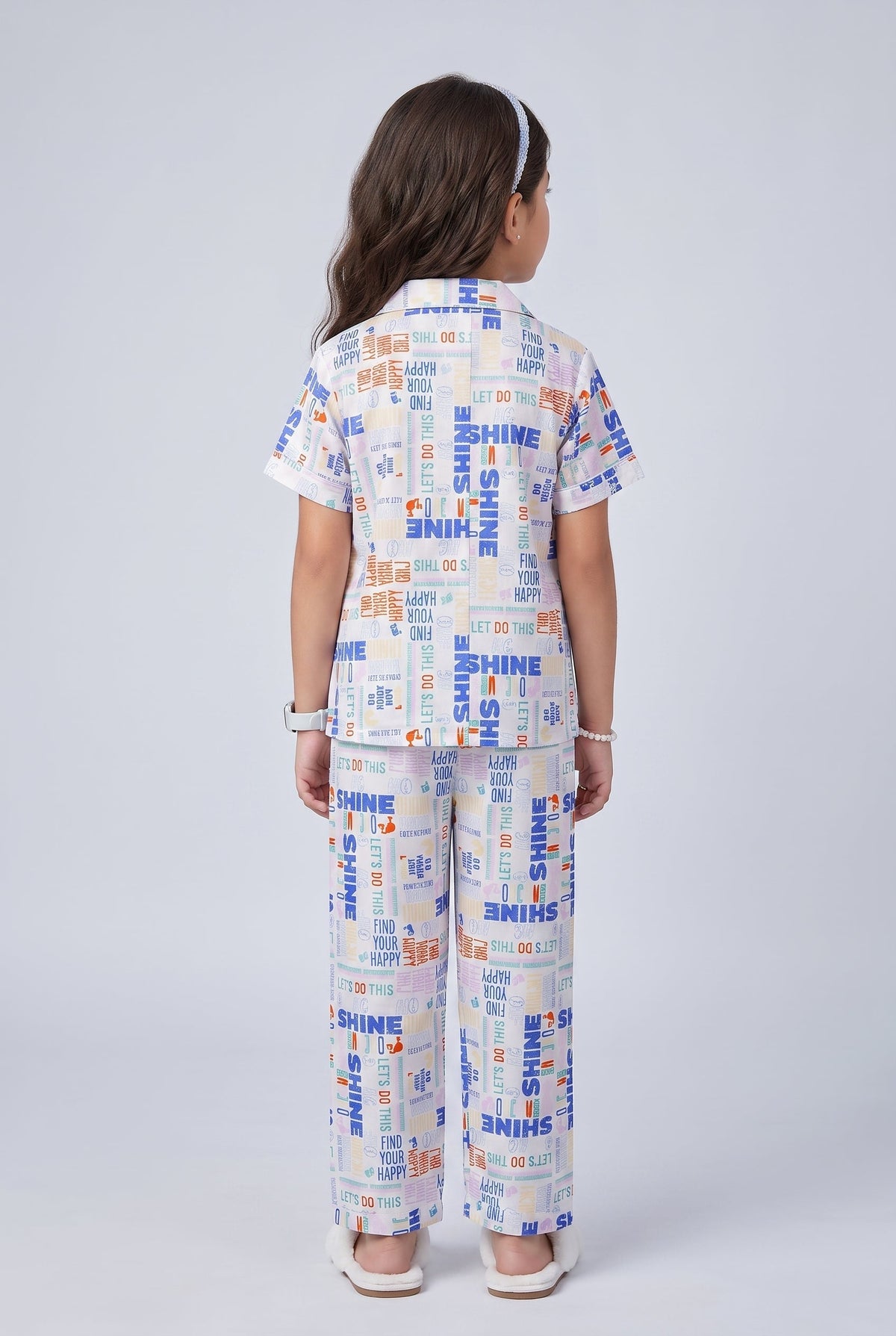 Barbie White Typography Print Shirt & Pant Night Suit Set
