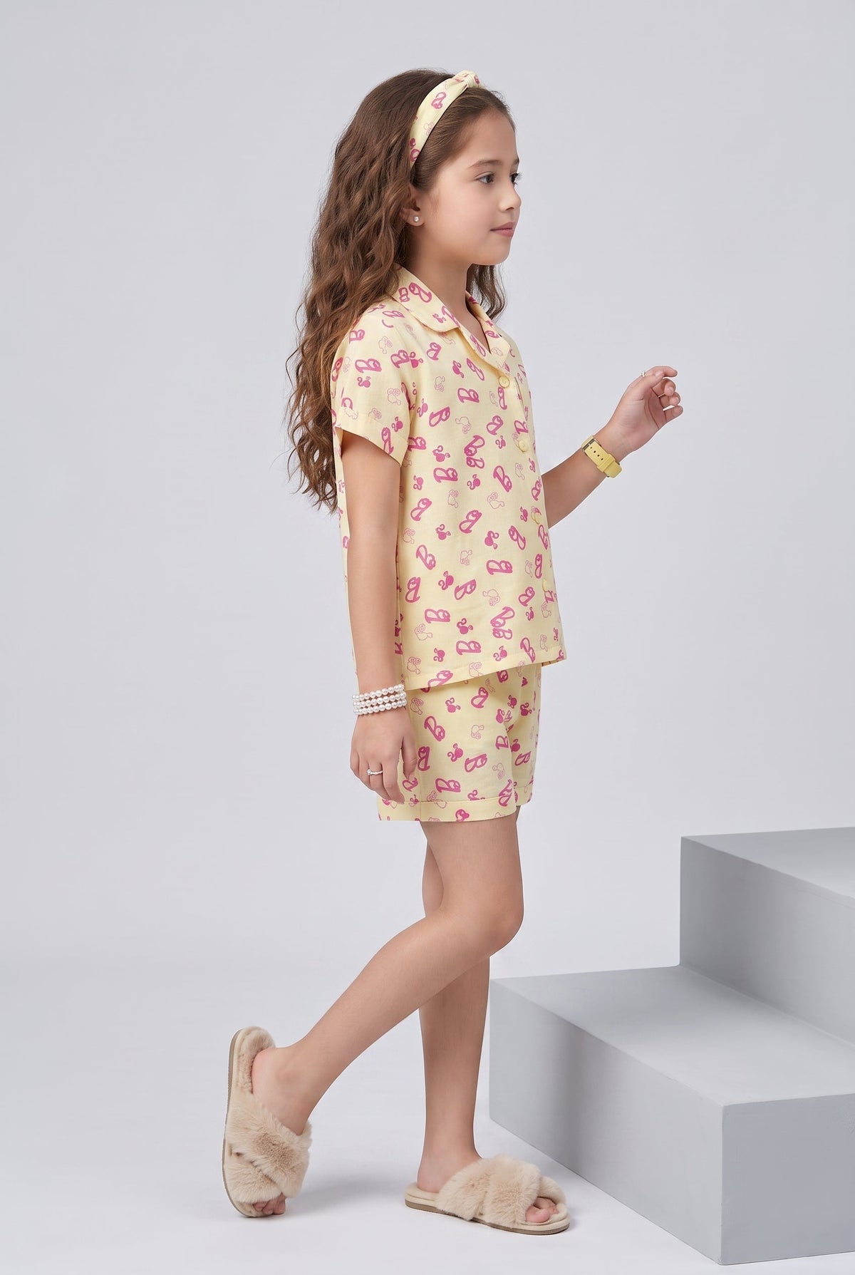 Barbie Lemon Print Shirt & Shorts Night Suit Set