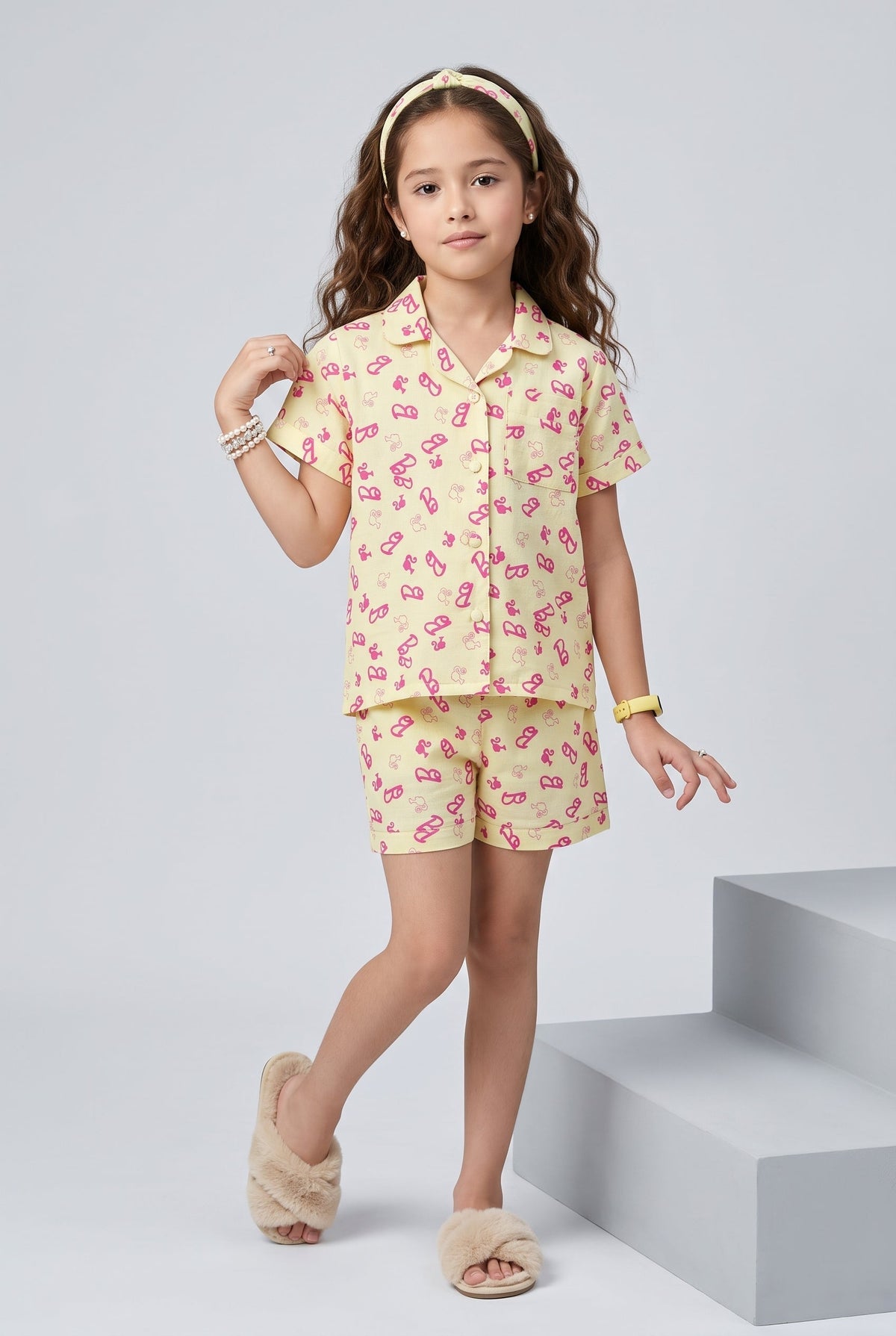 Barbie Lemon Print Shirt & Shorts Night Suit Set