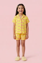 Girls Yellow Printed Night Suit Set