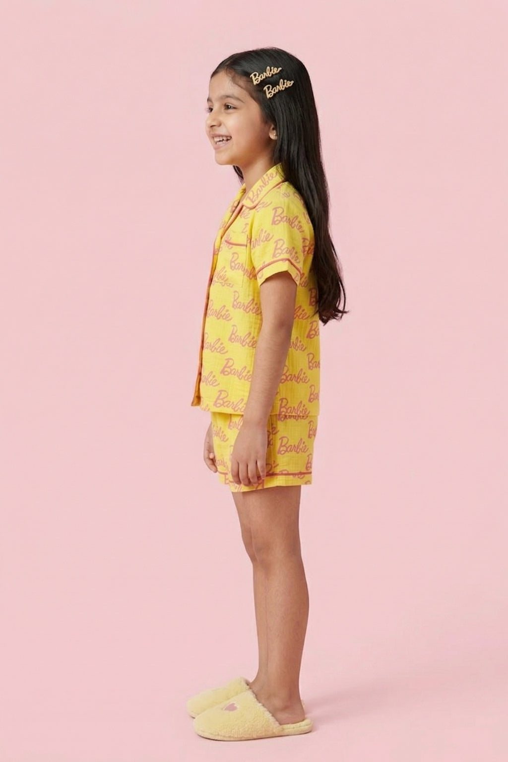 Girls Yellow Printed Night Suit Set
