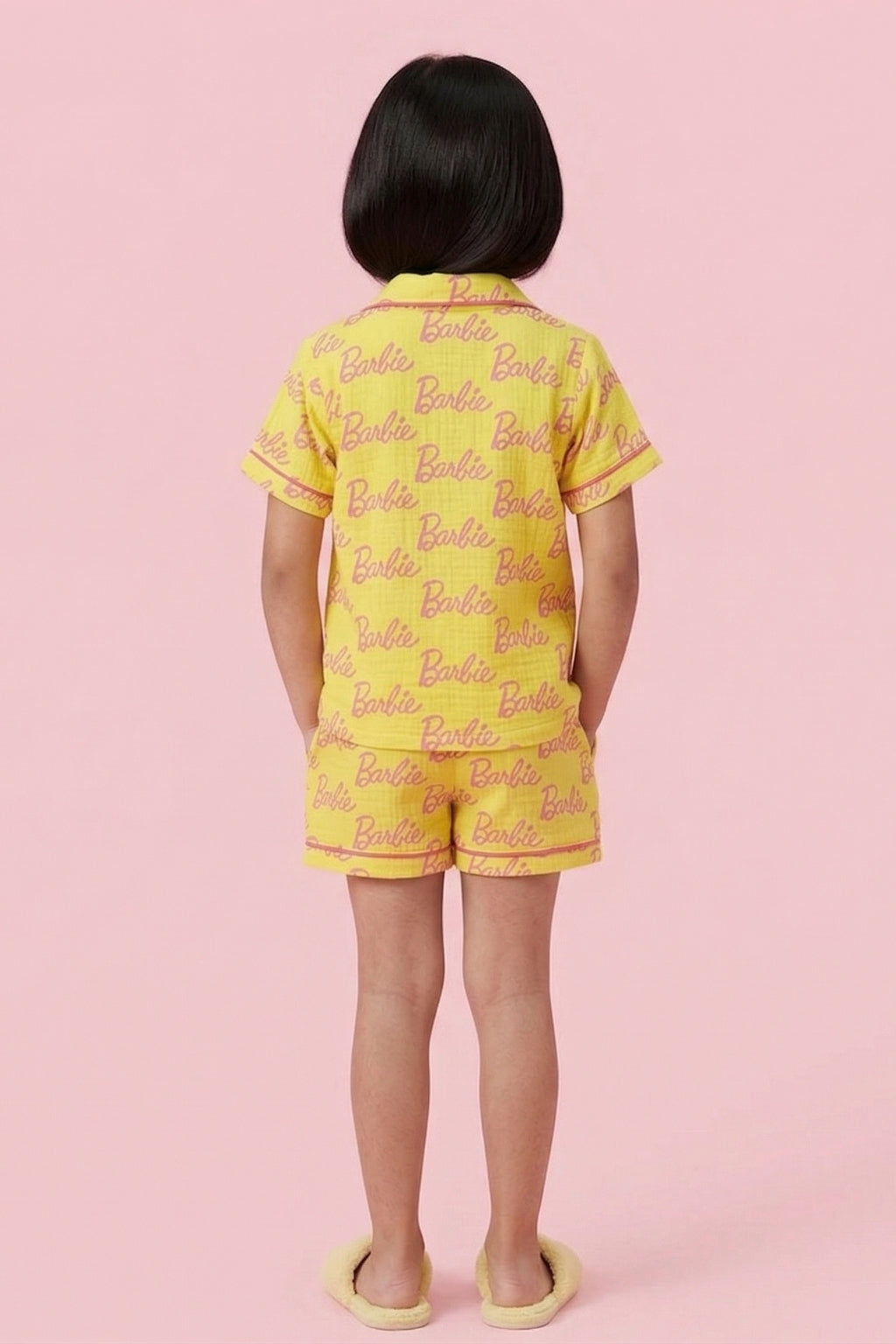 Girls Yellow Printed Night Suit Set