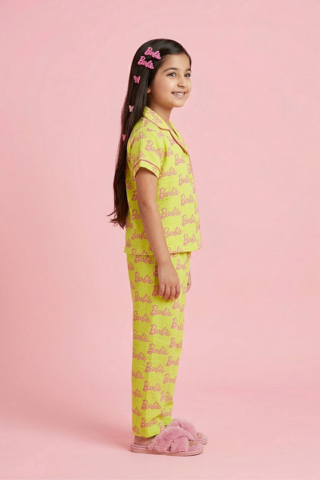 Girls Yellow Printed Night Suit Set
