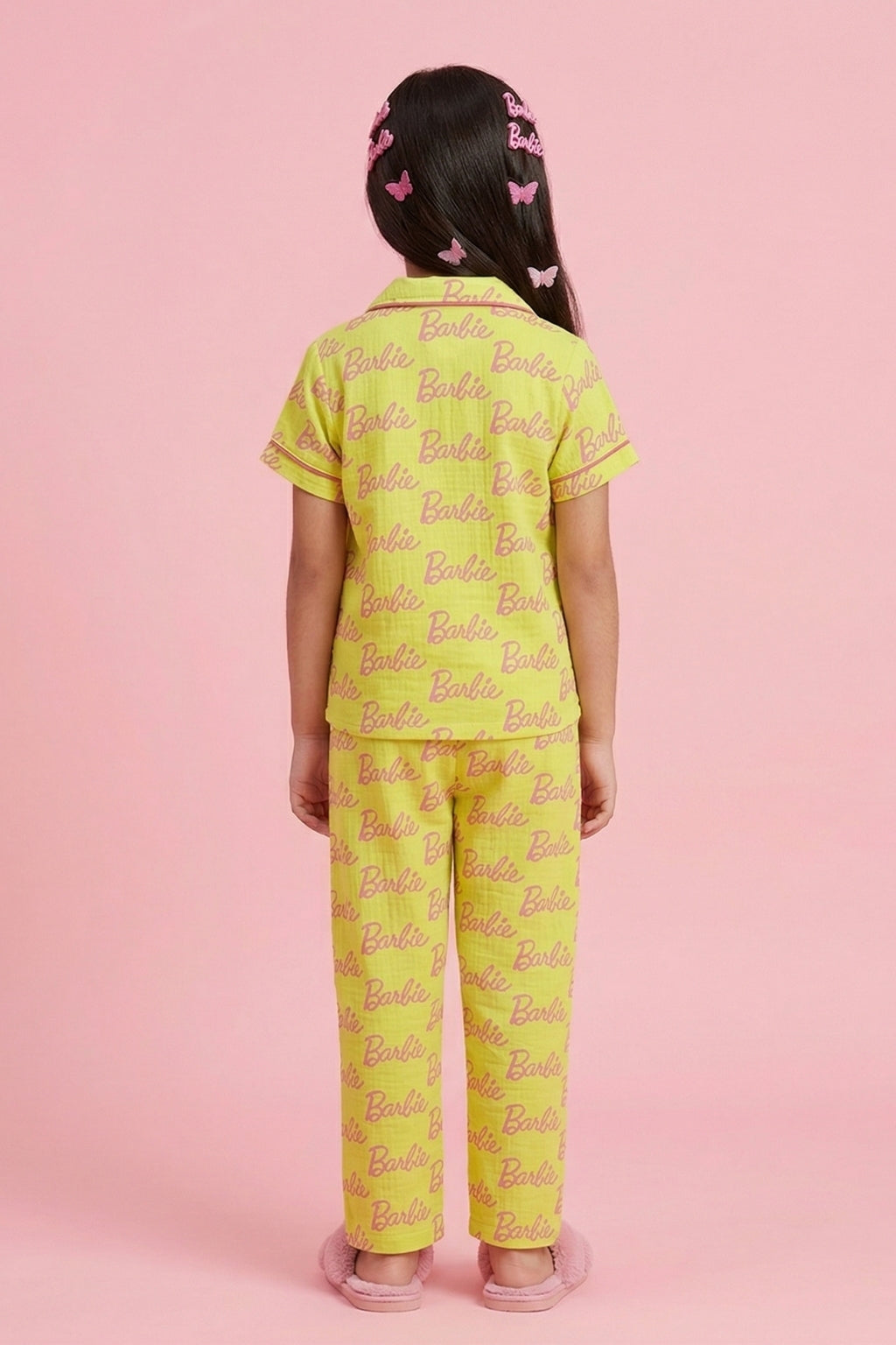 Girls Yellow Printed Night Suit Set