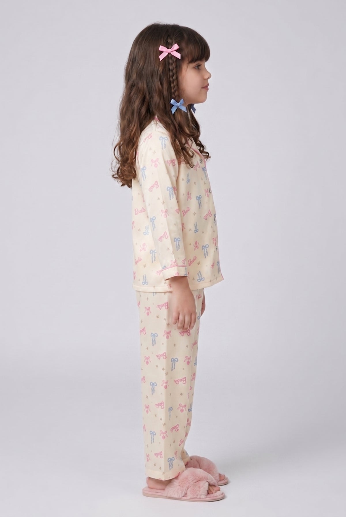 Girls Printed Polyester Night Suit Set in Off White