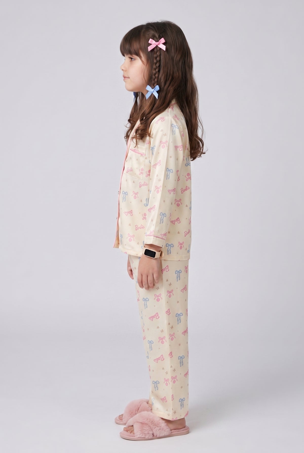 Girls Printed Polyester Night Suit Set in Off White