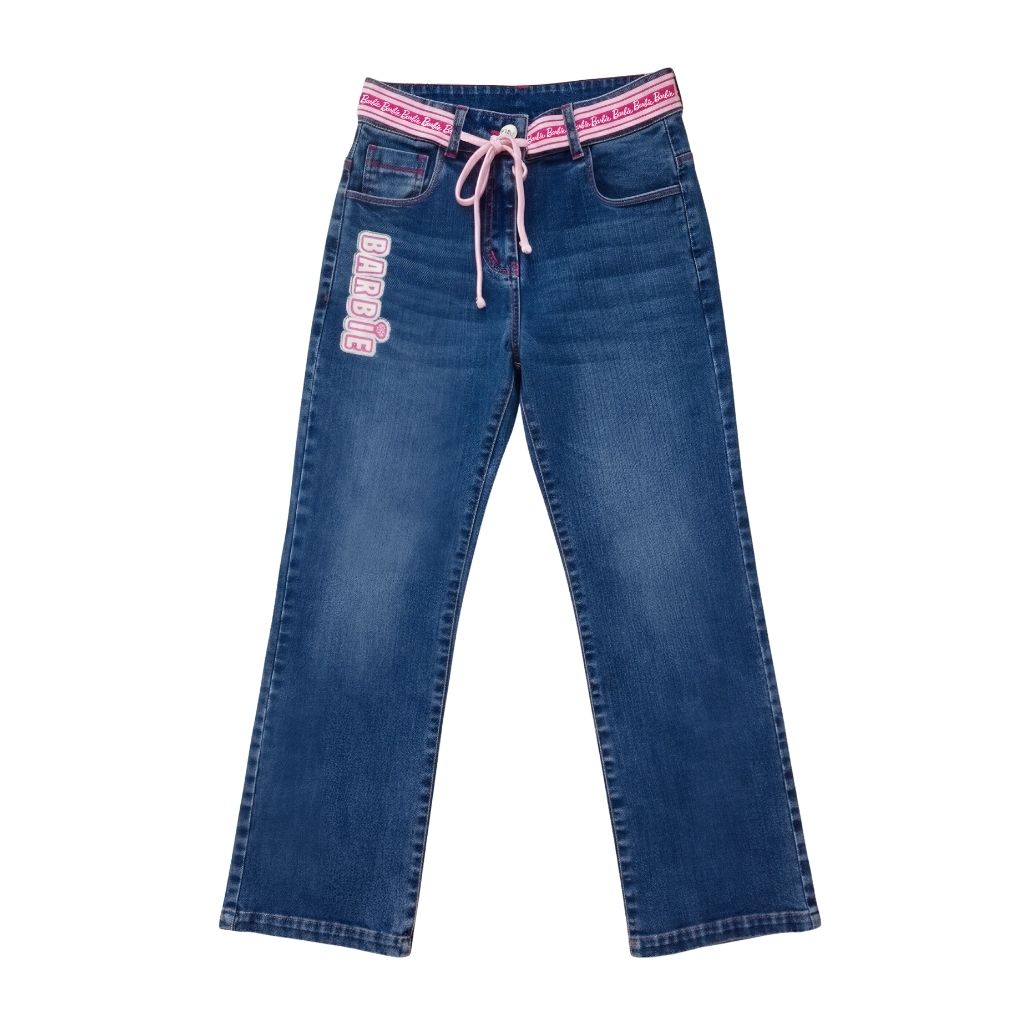 Girls Dark Blue Barbie Printed Cotton Pants