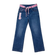 Girls Dark Blue Barbie Printed Cotton Pants