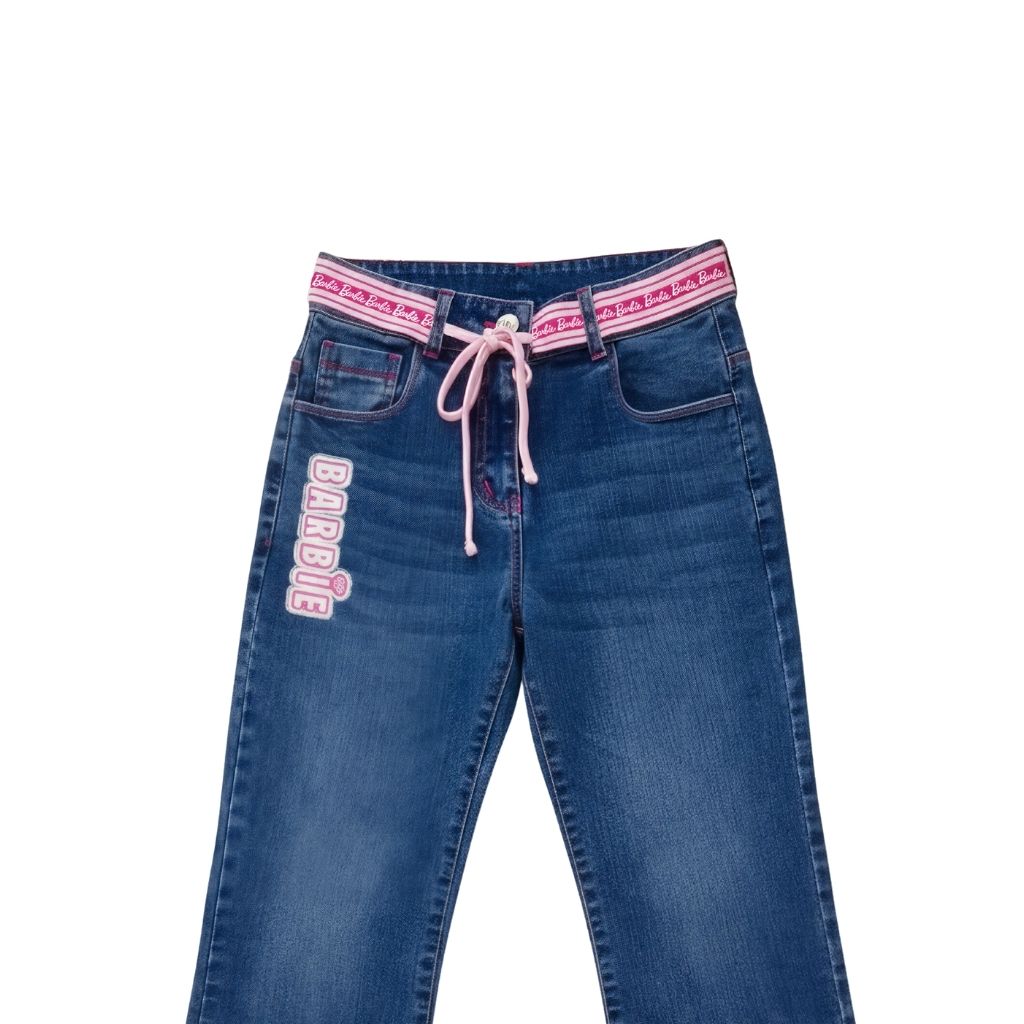 Girls Dark Blue Barbie Printed Cotton Pants