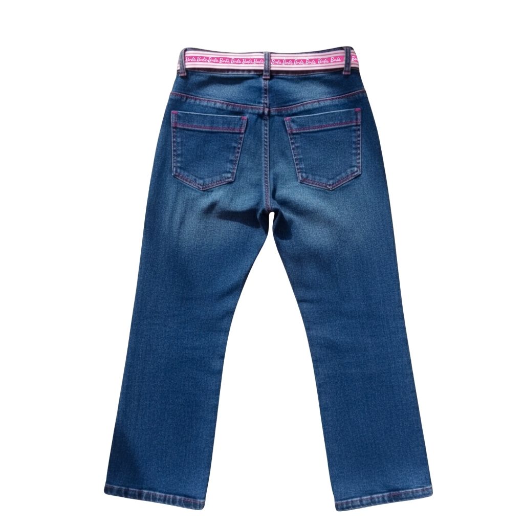 Girls Dark Blue Barbie Printed Cotton Pants