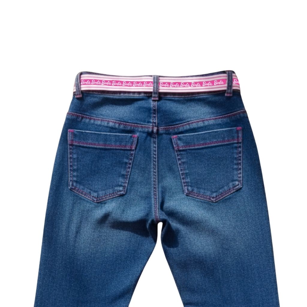 Girls Dark Blue Barbie Printed Cotton Pants