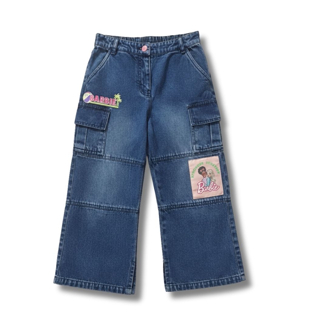 Girls Dark Blue Patch Detail Denim Pants