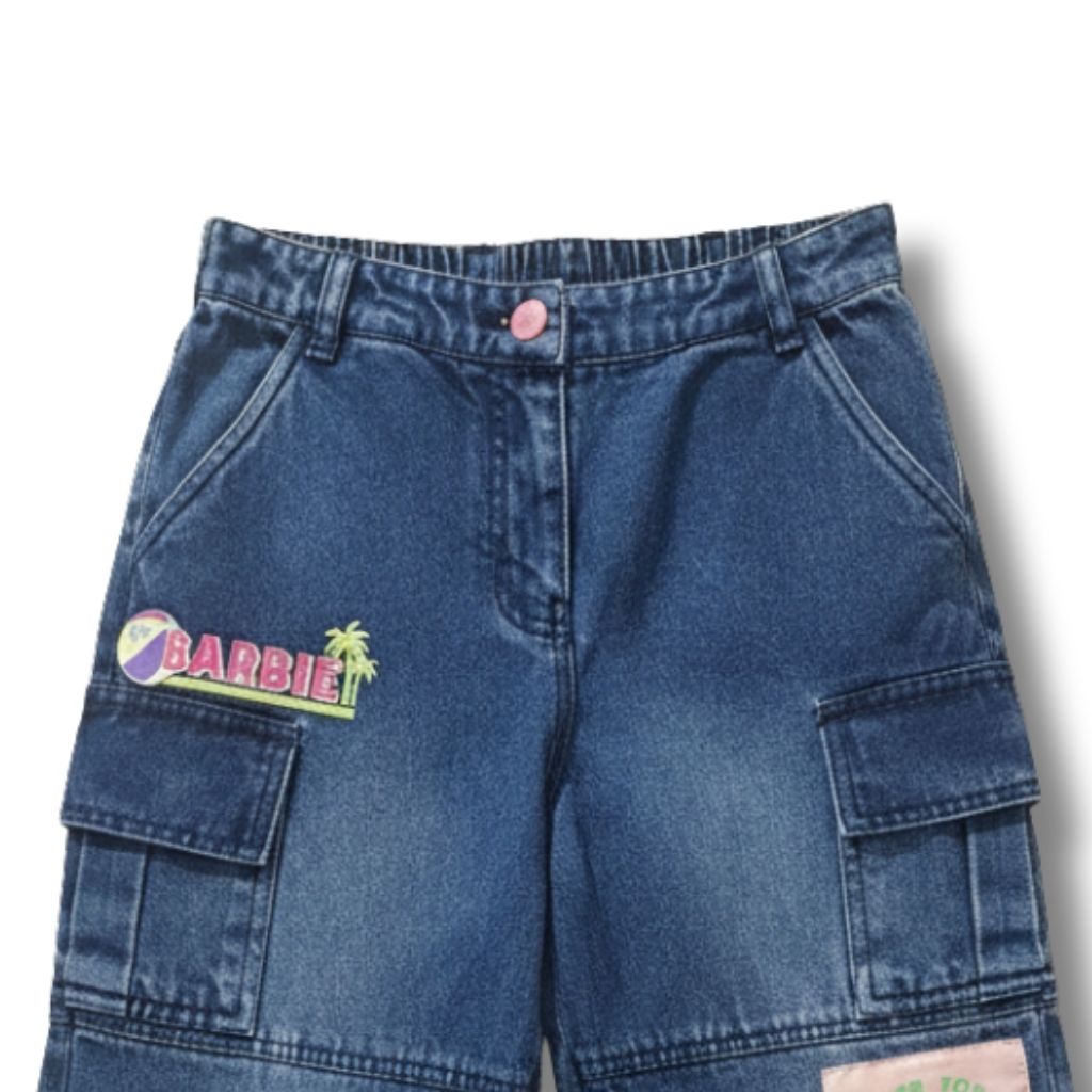 Girls Dark Blue Patch Detail Denim Pants