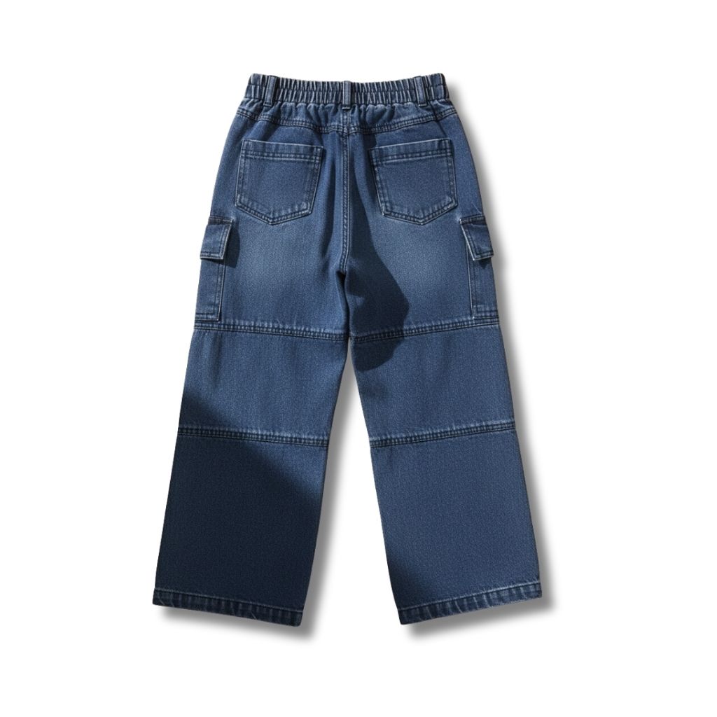 Girls Dark Blue Patch Detail Denim Pants