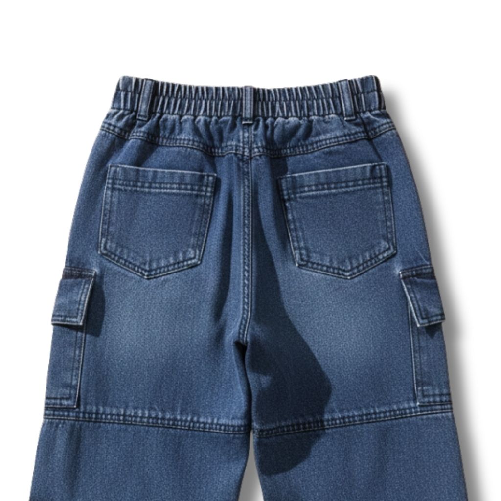 Girls Dark Blue Patch Detail Denim Pants