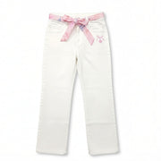 Girls White Sequin Patch Straight Fit Pants