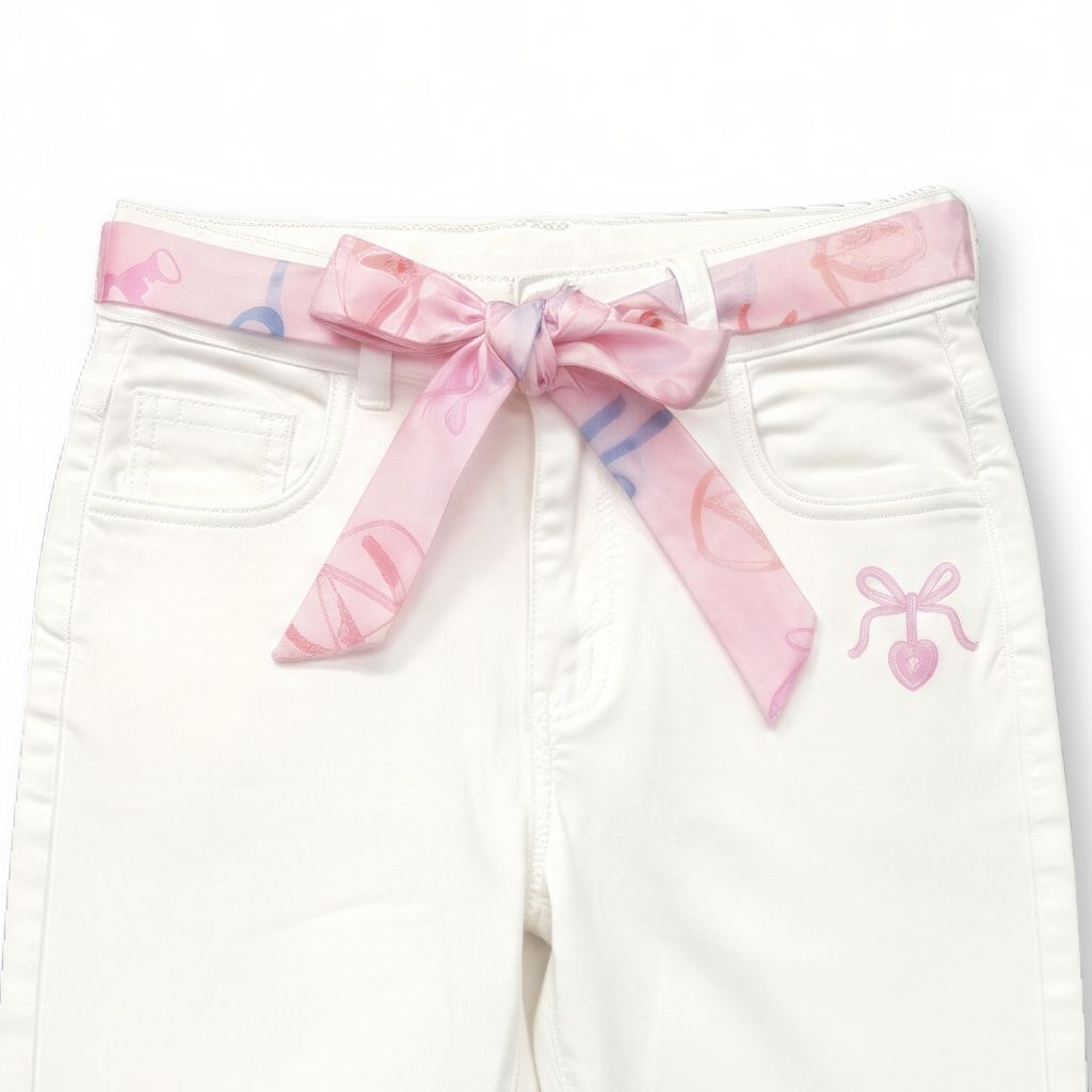Girls White Sequin Patch Straight Fit Pants