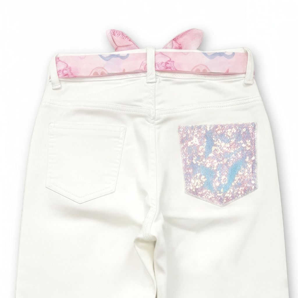 Girls White Sequin Patch Straight Fit Pants