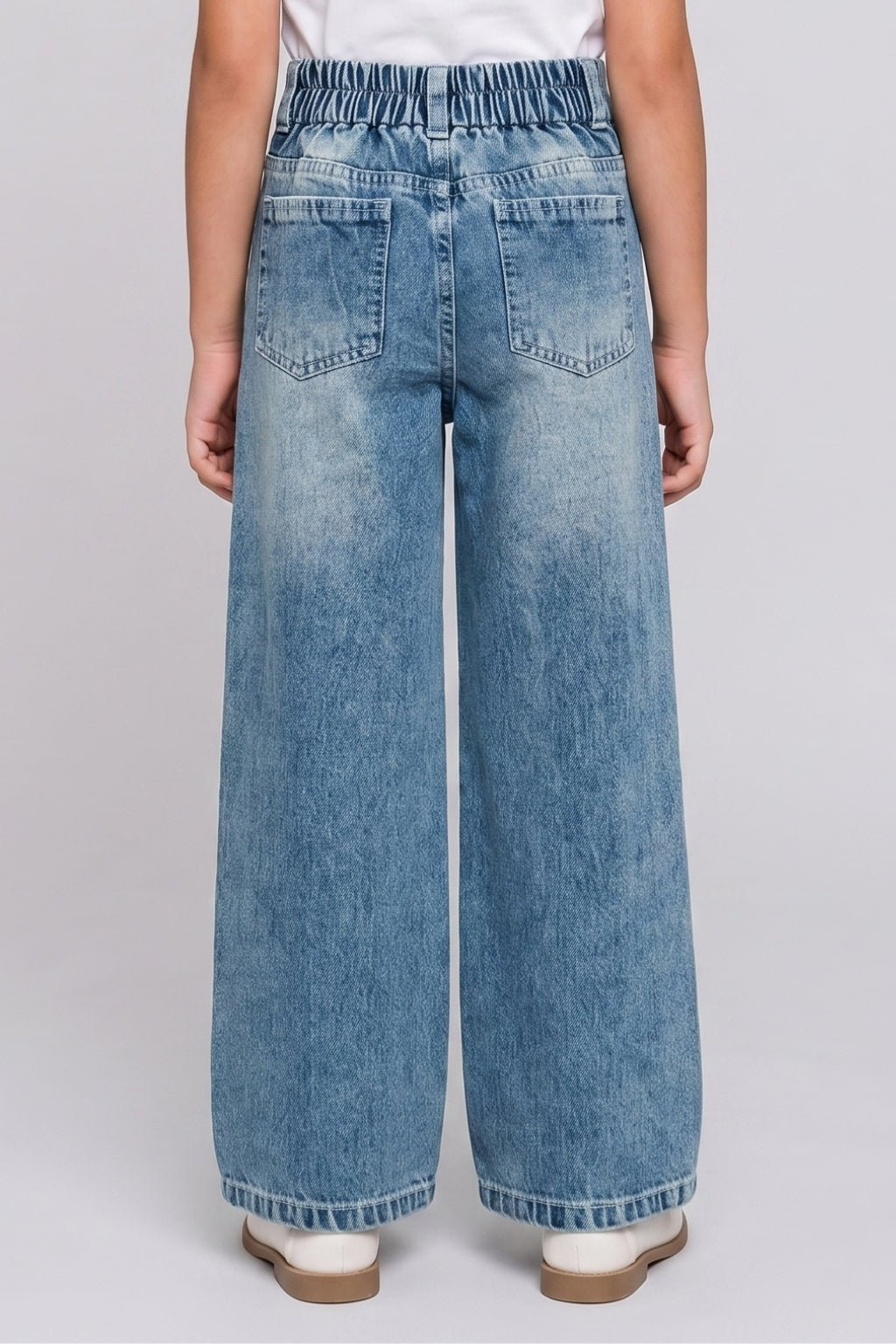 Girls Light Blue Barbie Embossed Straight-Fit Denim Pants