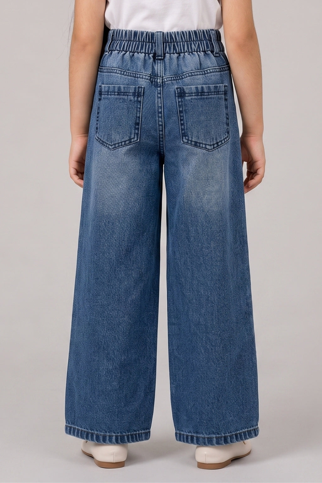 Girls Dark Blue Stud-Embellished Straight-Fit Denim Pants