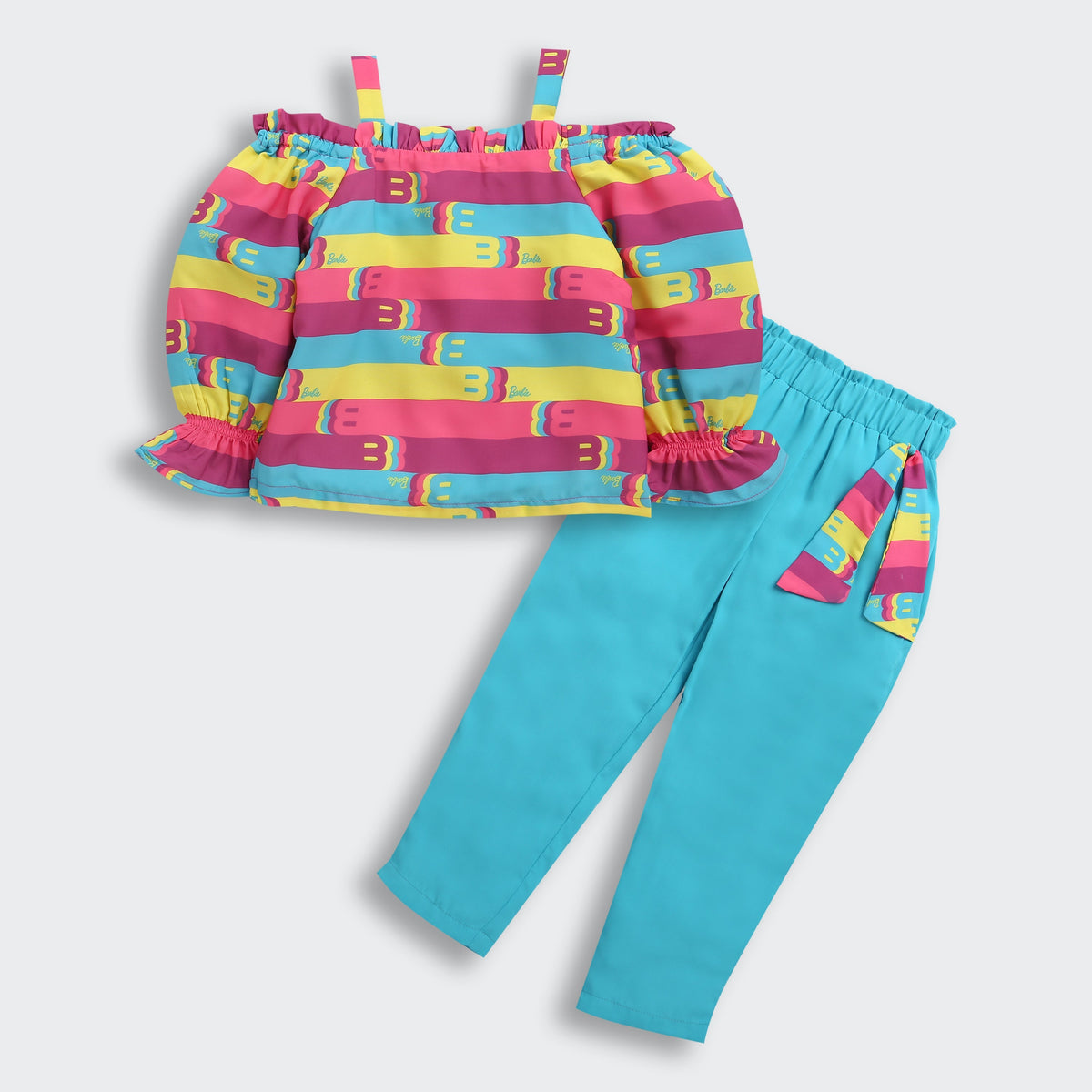 Barbie Rainbow Stripe Top & Aqua Pants Set