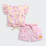 Girls Pink Printed Shorts Set