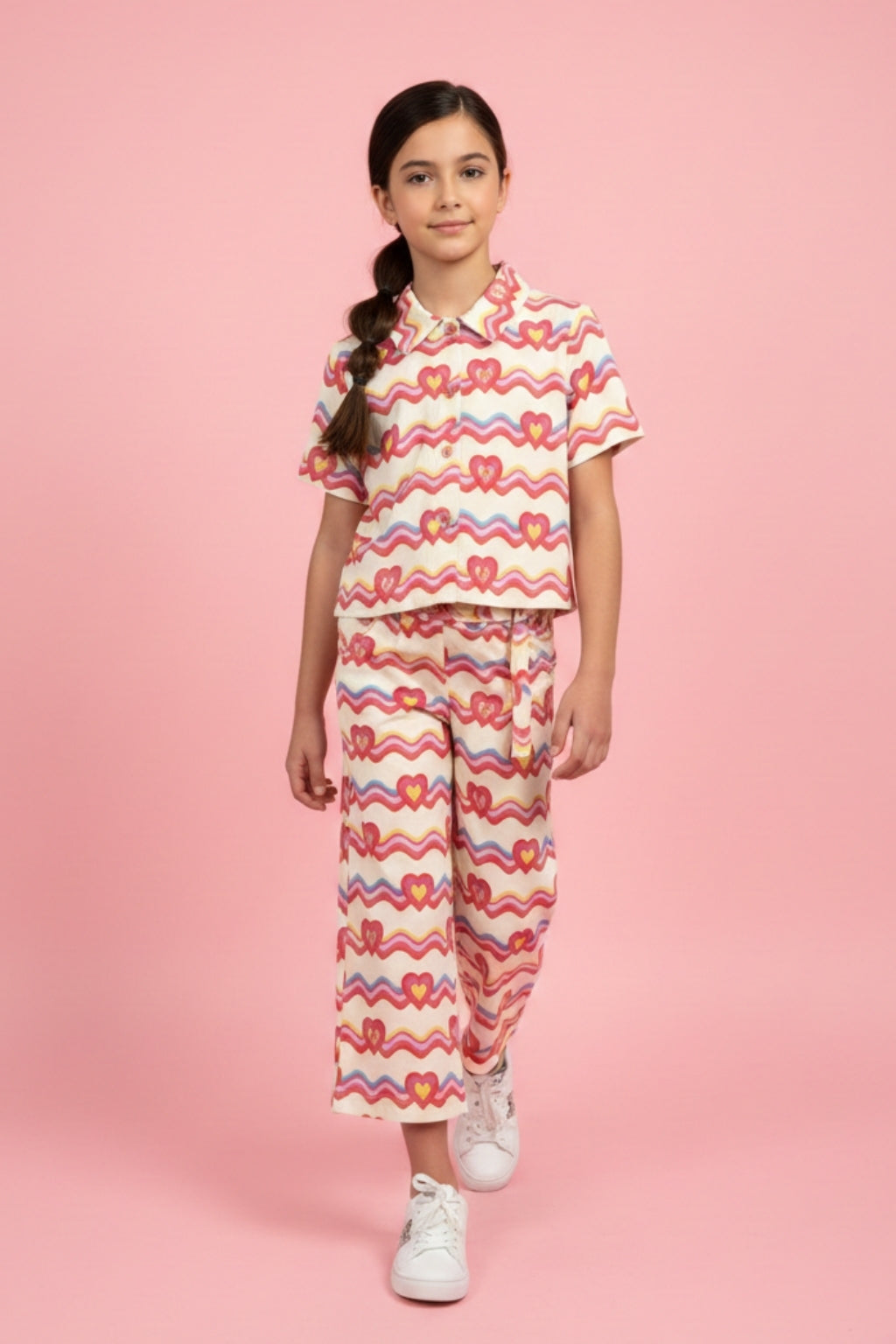 Girls Cream Printed Co-Ord Set
