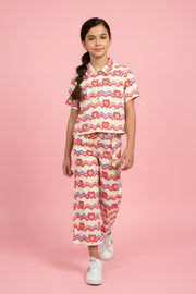 Girls Cream Printed Co-Ord Set