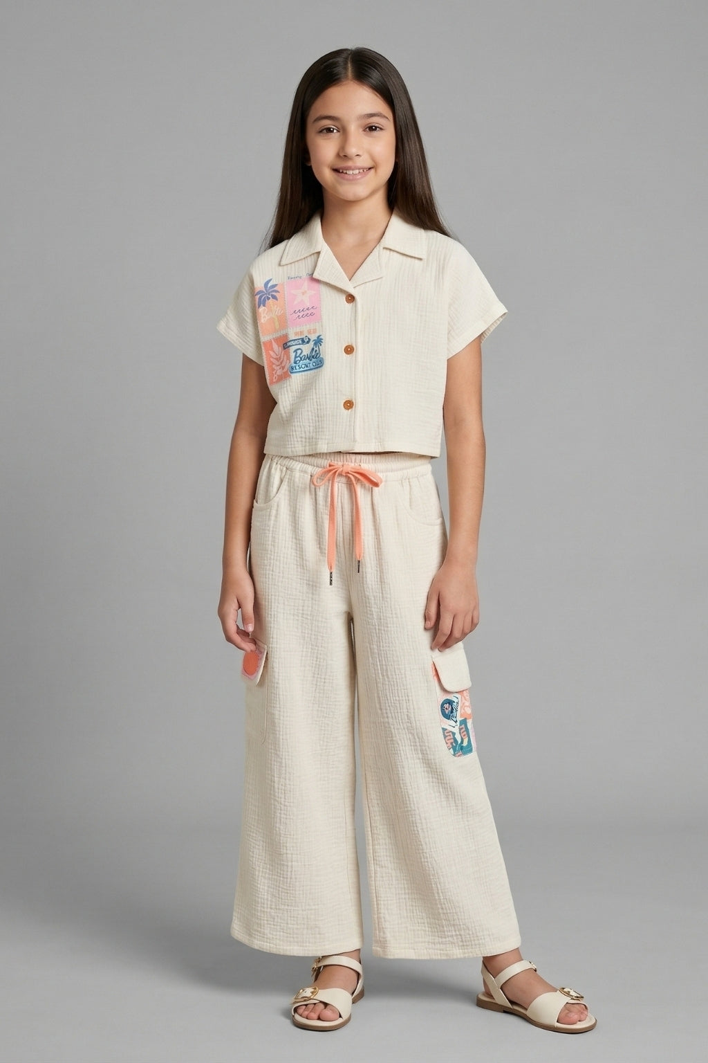 Girls Off White Casual Cotton T-Shirt
