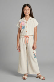 Girls Off White Casual Cotton T-Shirt
