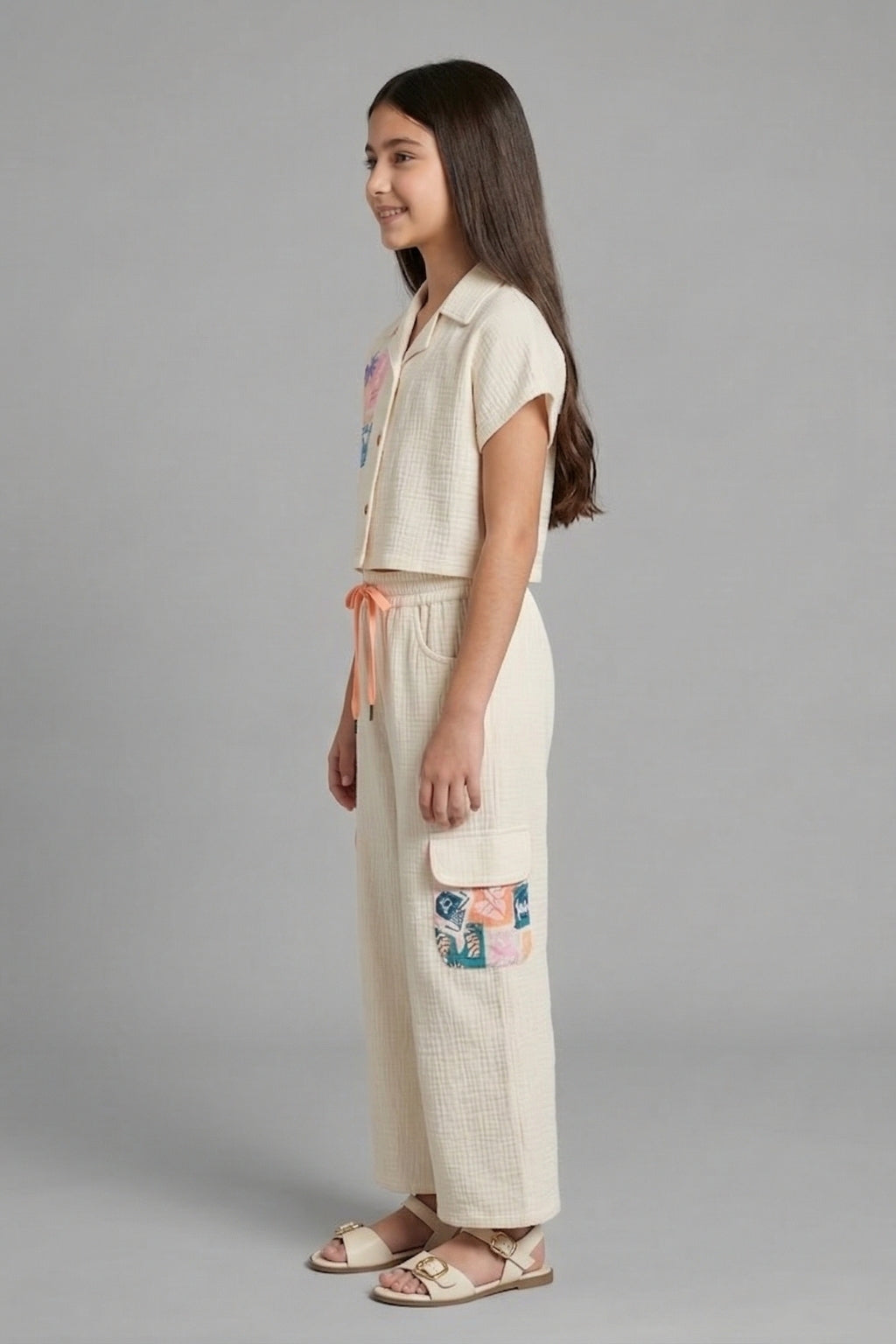 Girls Off White Casual Cotton T-Shirt