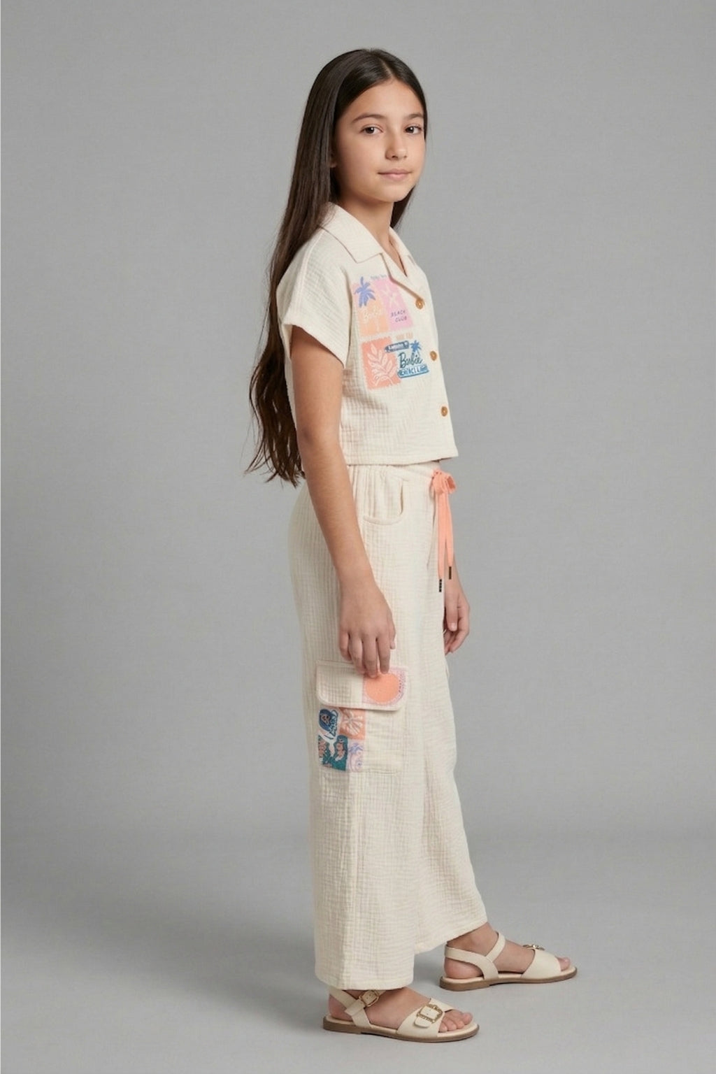 Girls Off White Casual Cotton T-Shirt