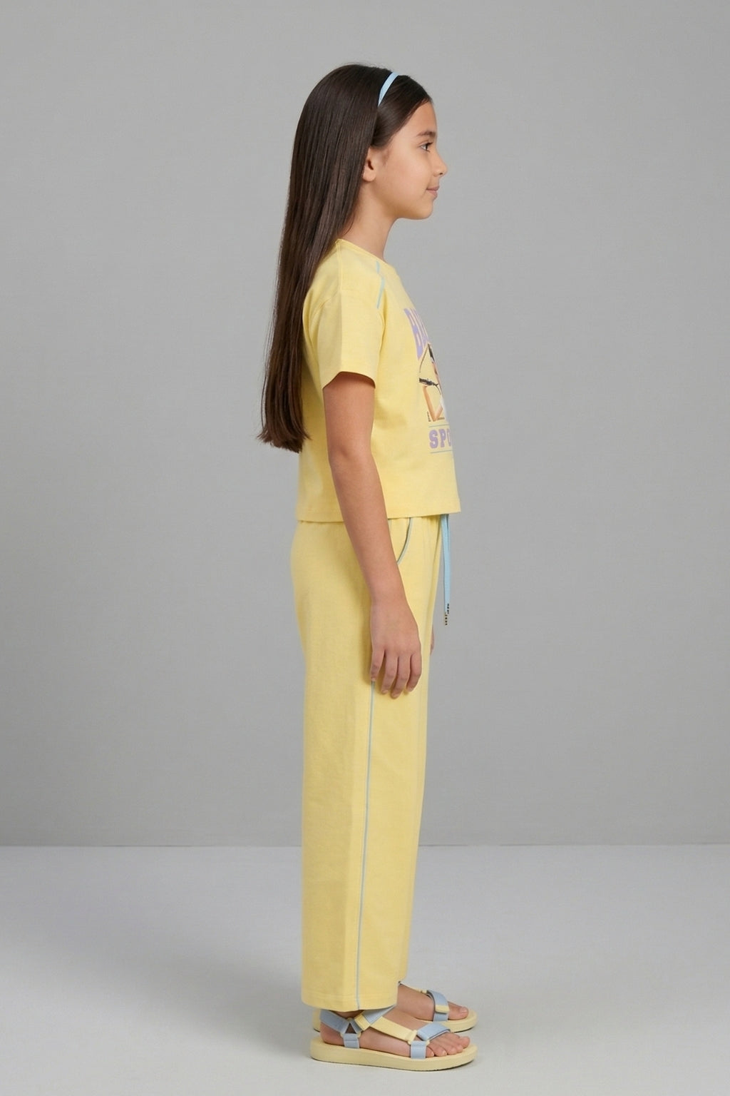 Girls Yellow Graphic Printed Co-Ord Set