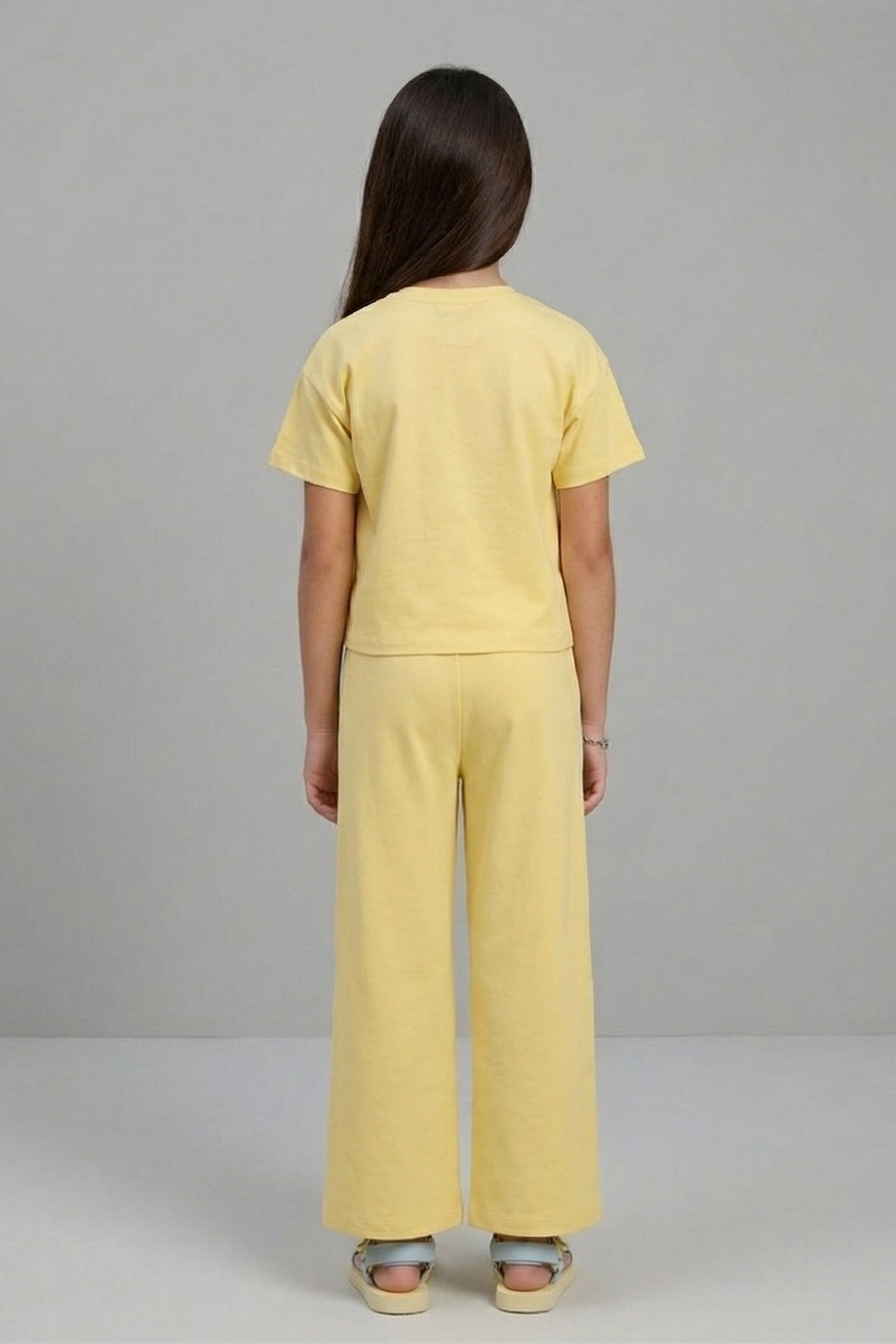 Girls Yellow Graphic Printed Co-Ord Set