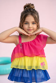 Barbie Rainbow Tiered One-Shoulder Top