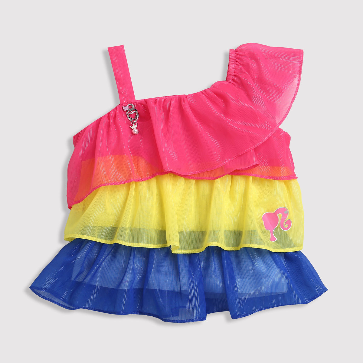Barbie Rainbow Tiered One-Shoulder Top