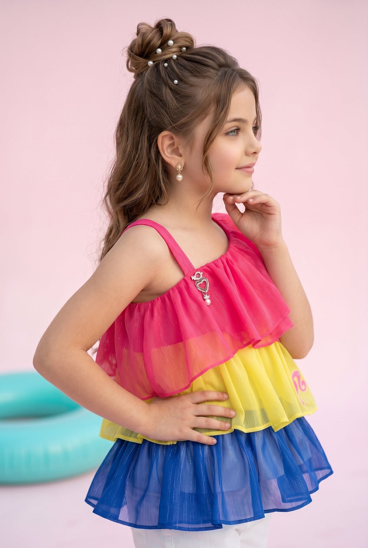 Barbie Rainbow Tiered One-Shoulder Top