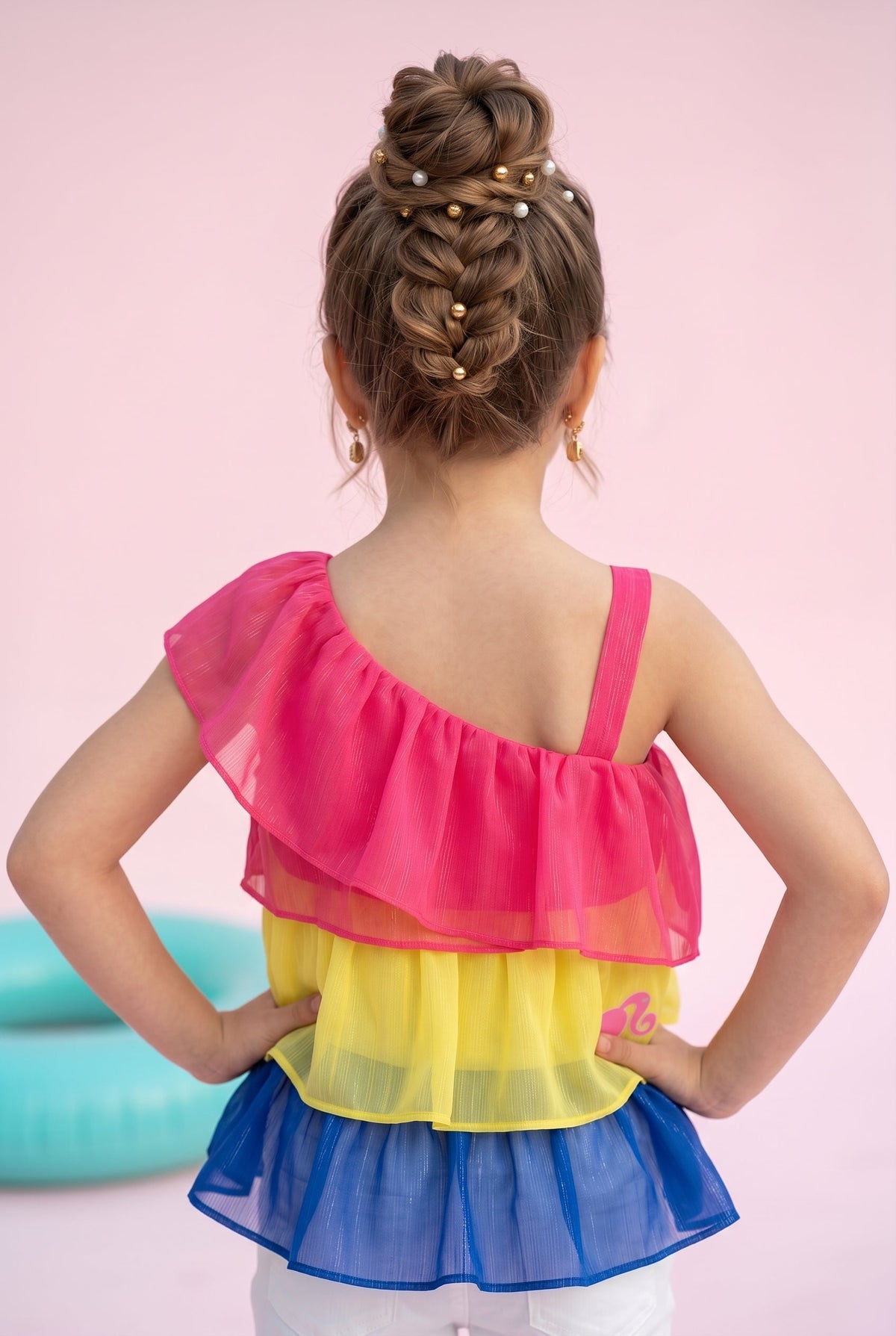 Barbie Rainbow Tiered One-Shoulder Top