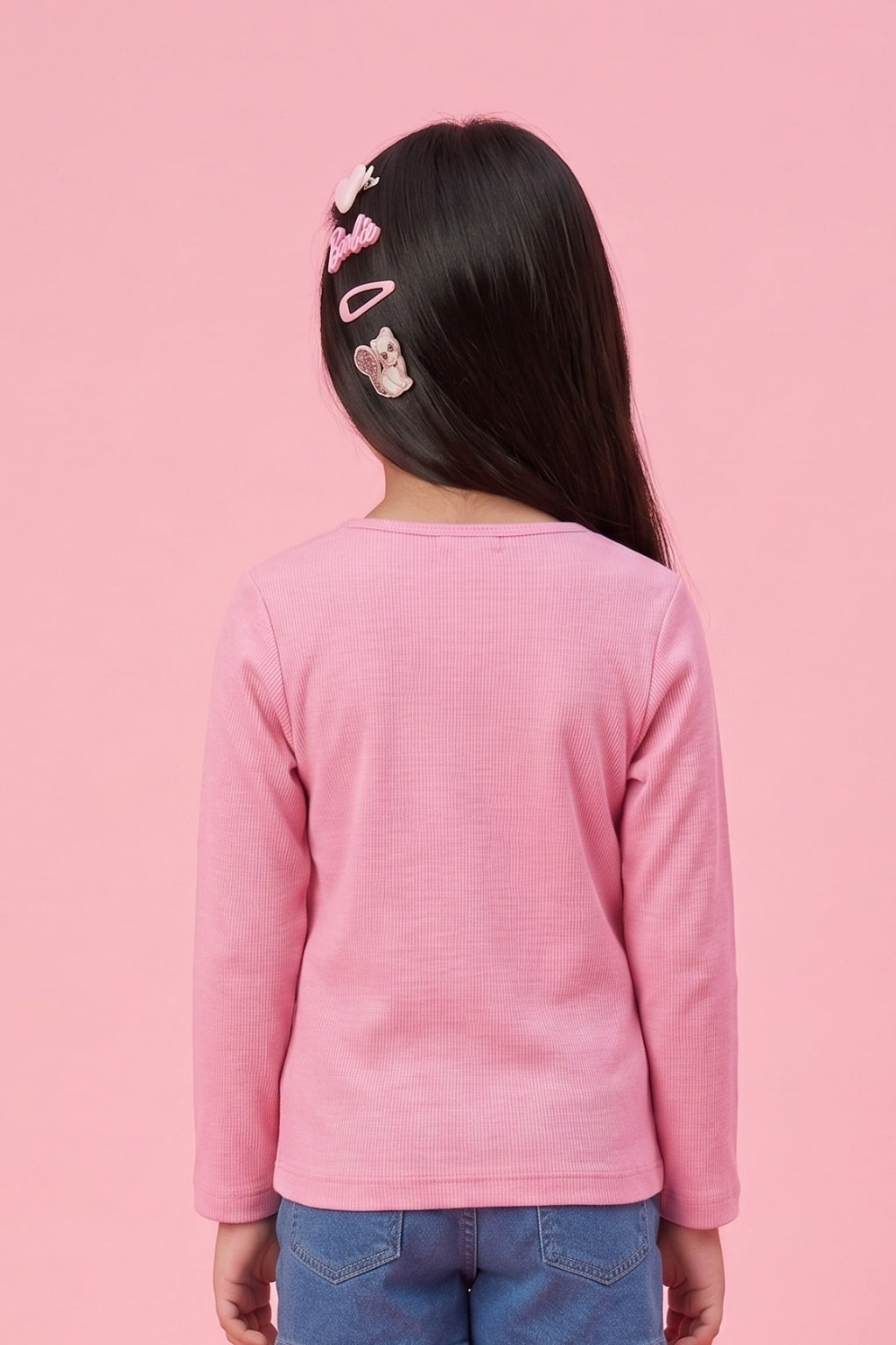 Girls Pink Textured Graphic Print Casual Top