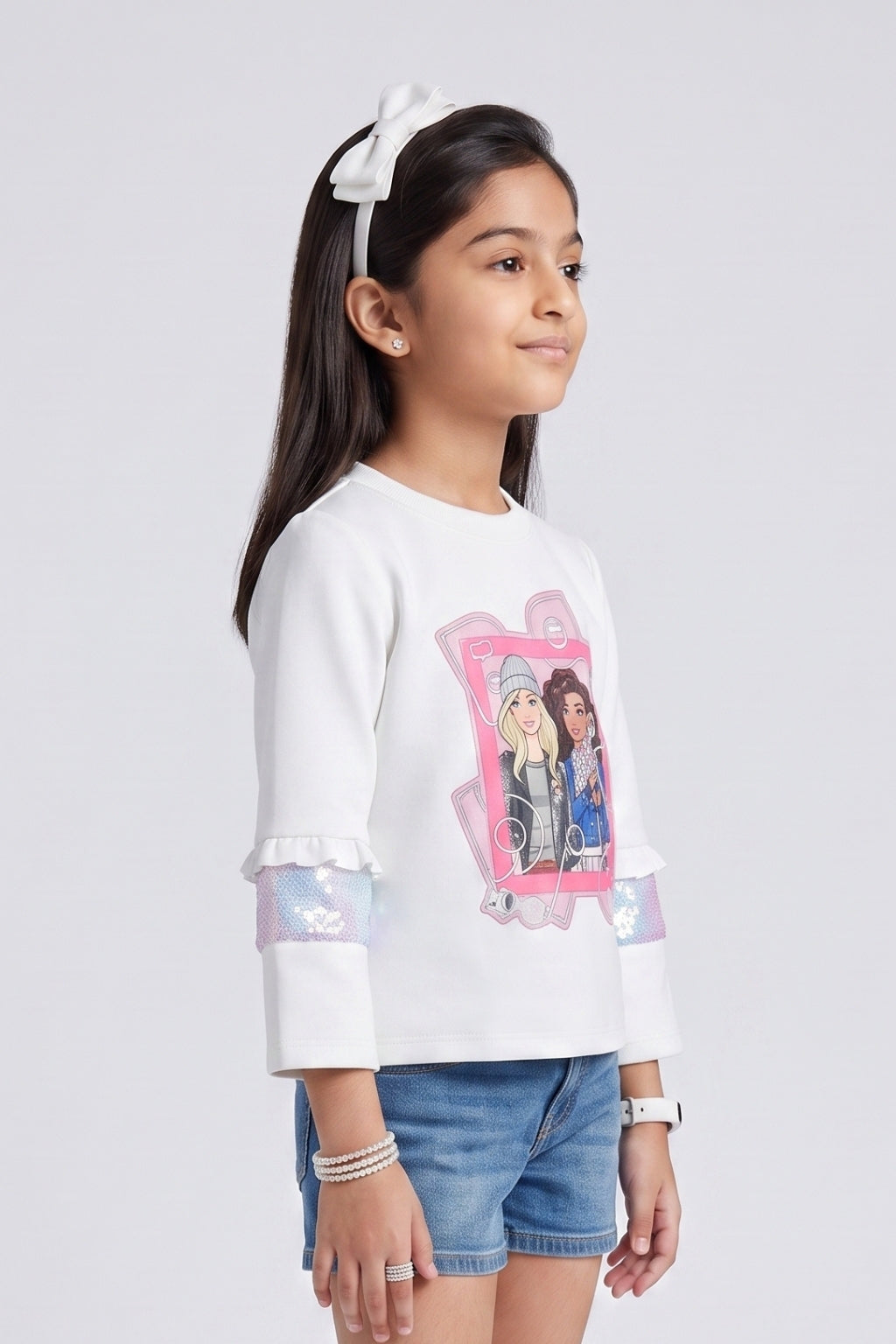 Girls White Graphic Print Casual Top