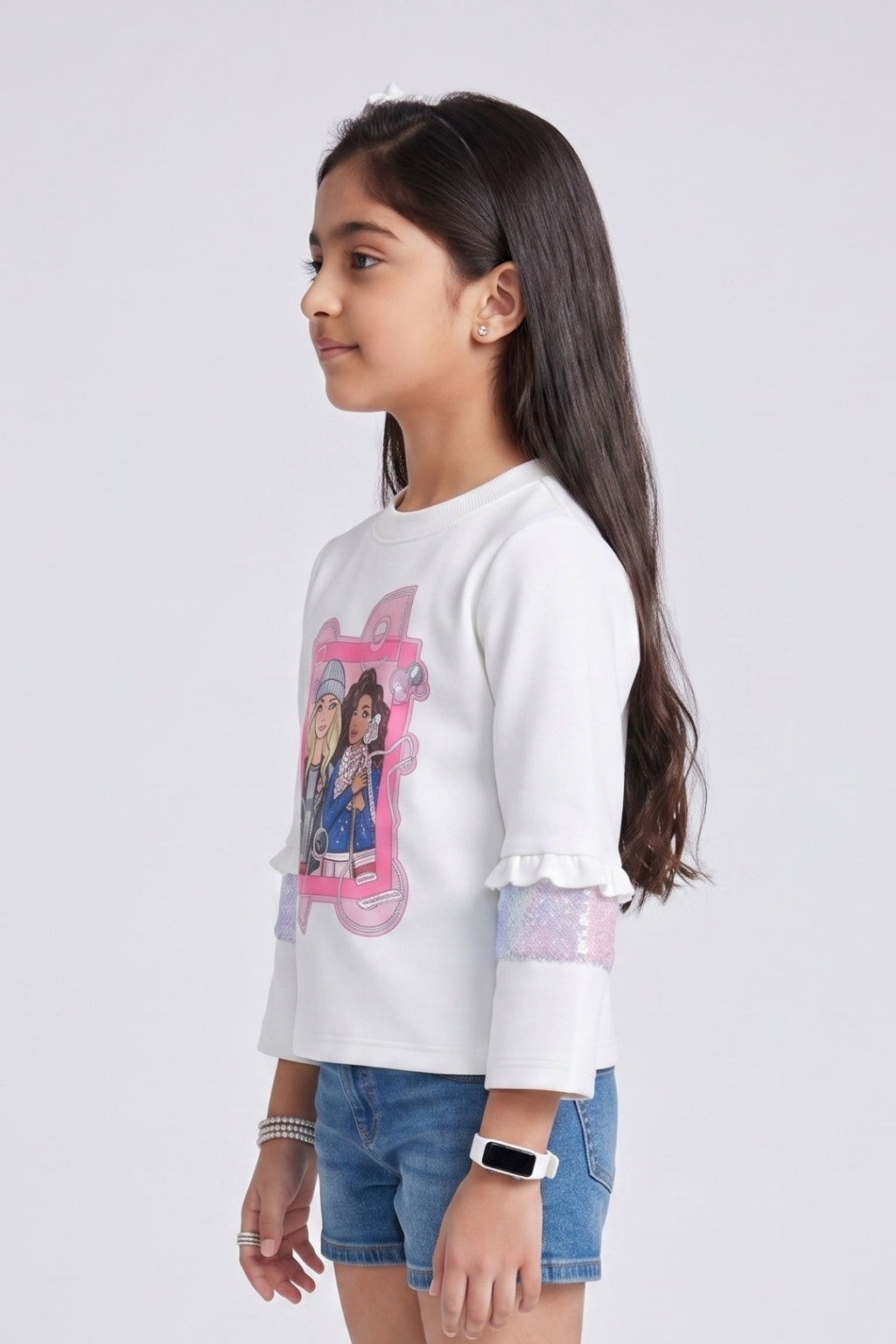 Girls White Graphic Print Casual Top