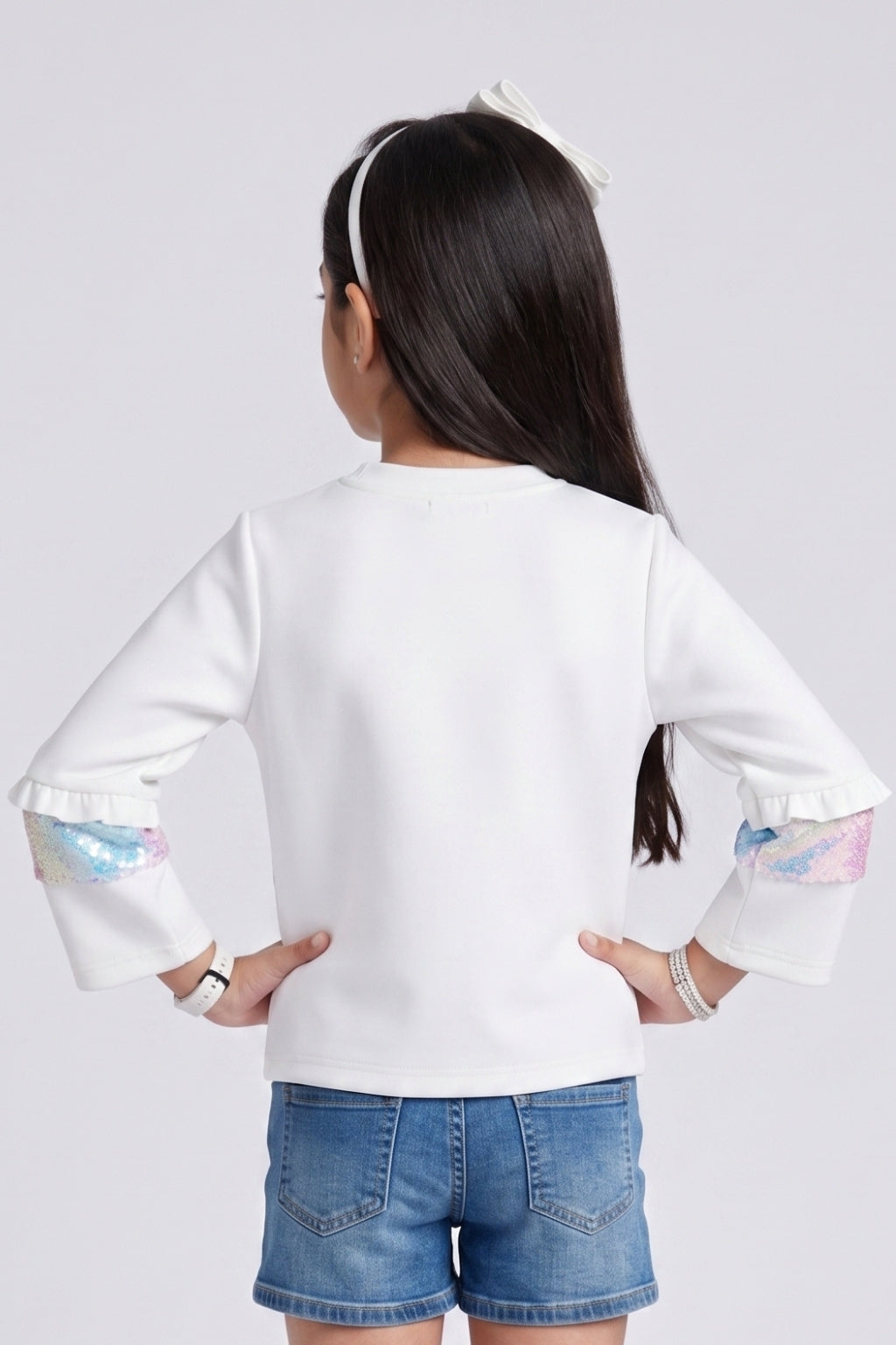 Girls White Graphic Print Casual Top